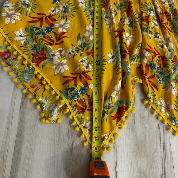 Goa Beachwear Japna Sz Large Tropical Floral Cover Up Dress Pom Pom Hem Yellow - Picture 5 of 12